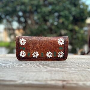 Floral Brown Leather Wallet - Used